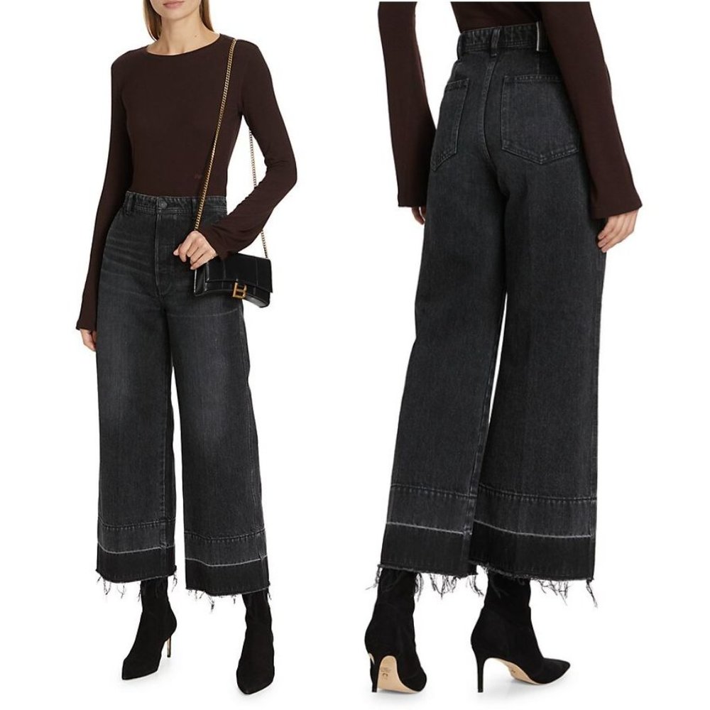 MOUSSY VINTAGE Elba JEANS Size 29 Wide Crop Raw Hem Black Denim NEW $325